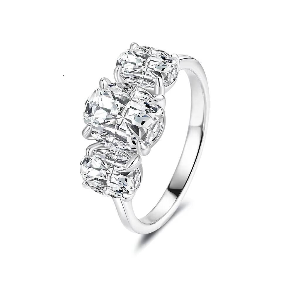 Gra Certificate Moissanite Ring 925 Sterling Silver 4CT 18K White Gold Vvs Eggshaped 3 Stones for Women Engagement Jewelry Gift