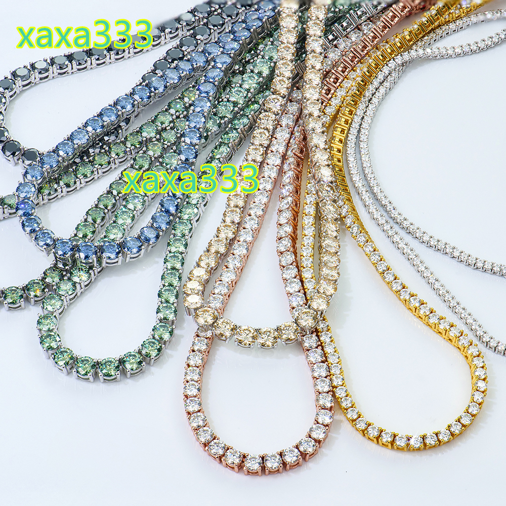 Custom Wholesale 925 Silver Jewelry Ice Mossanite Moissanite Colorful champagne Green Black Blue Tennis 925 Link Necklace Chain