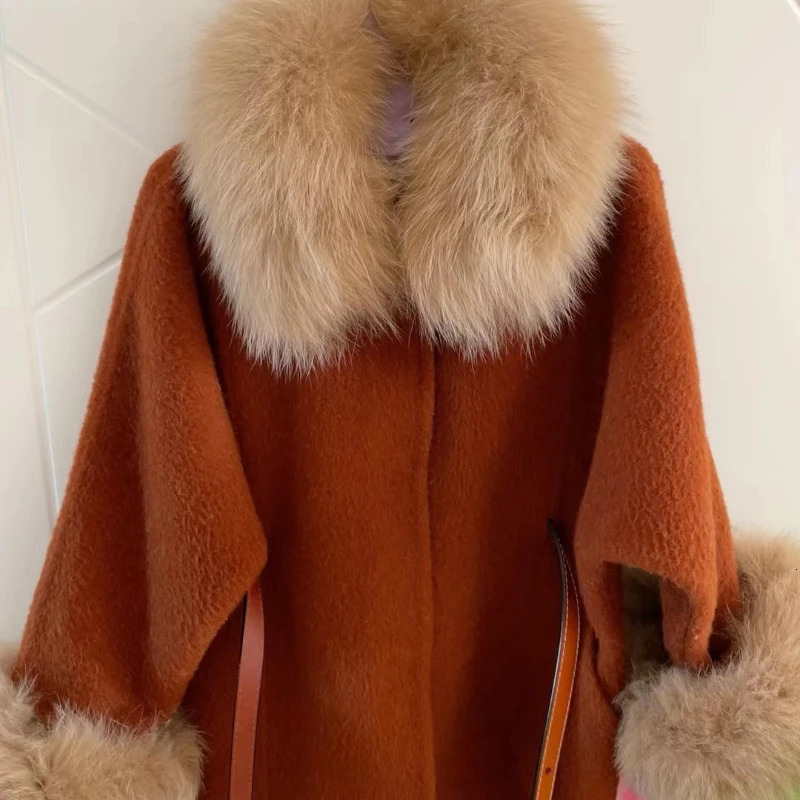 Winter All Wool Double Sided Cashmere Coat Belt Fox Fur Collar Coat Girls Winter Coat Christmas Girls Jacket 251015