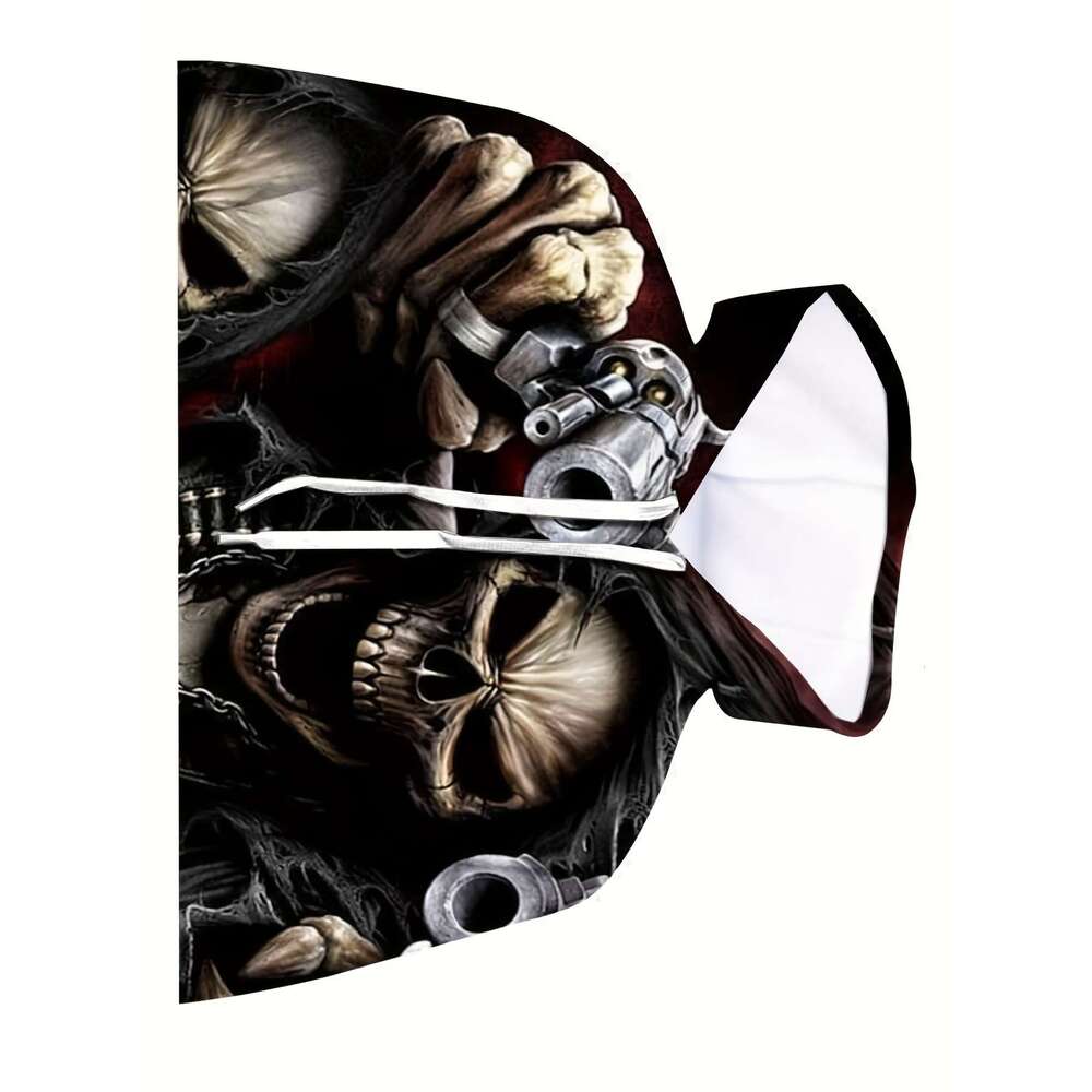 Men's Skulls Graphic Print Hoodie With Kangaroo Pocket, Casual Long Sleeve Drawstring Hooded Sweatshirt For Outdoor