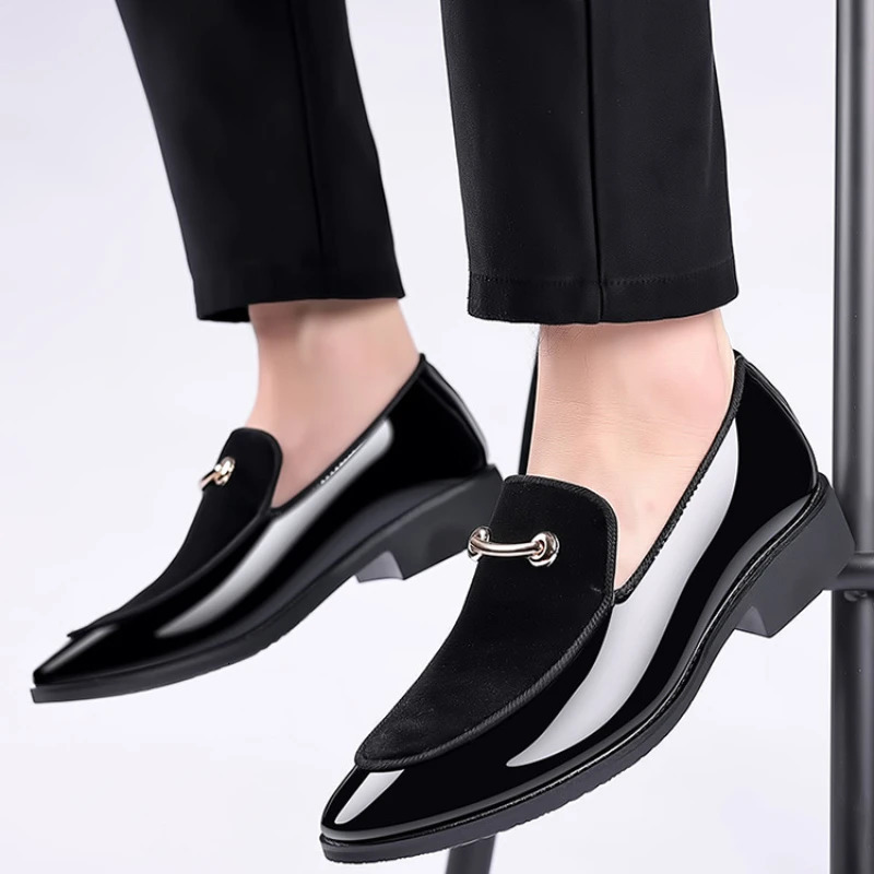 Mens Party Shoes Black Mens Formal Leather Shoes Slip on Patent Leather Business Casual Shoes Loafers Large Size Zapatos 251017