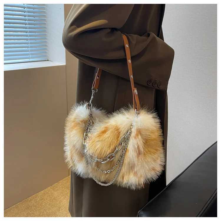 JIAERDI Vintage Y2K Handbag Women Autumn New Hot Girls Chain Plush Soft Shoulder Bag Ladies Harajuku Grey Underarm Bag Aesthetic Z251018