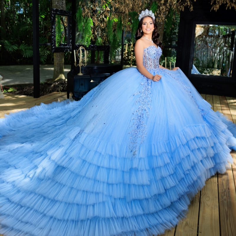 Sky Blue Shiny Quinceanera Dresses Off The Shoulder Sequin Beading Crystal Corset Tull Party Birthday Sweet 16 Dres Vestidos 15 De Anos