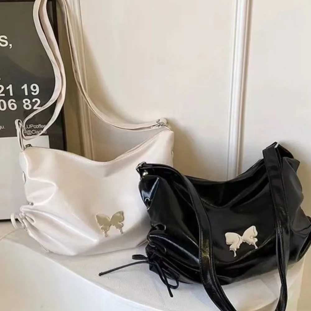 JIAERDI Hot Girls Black Shoulder Bags Women Sweet Cool Leather Bow Butterfly Chic Y2k Handbag Female Vintage Messenger Bag Purse Z251018