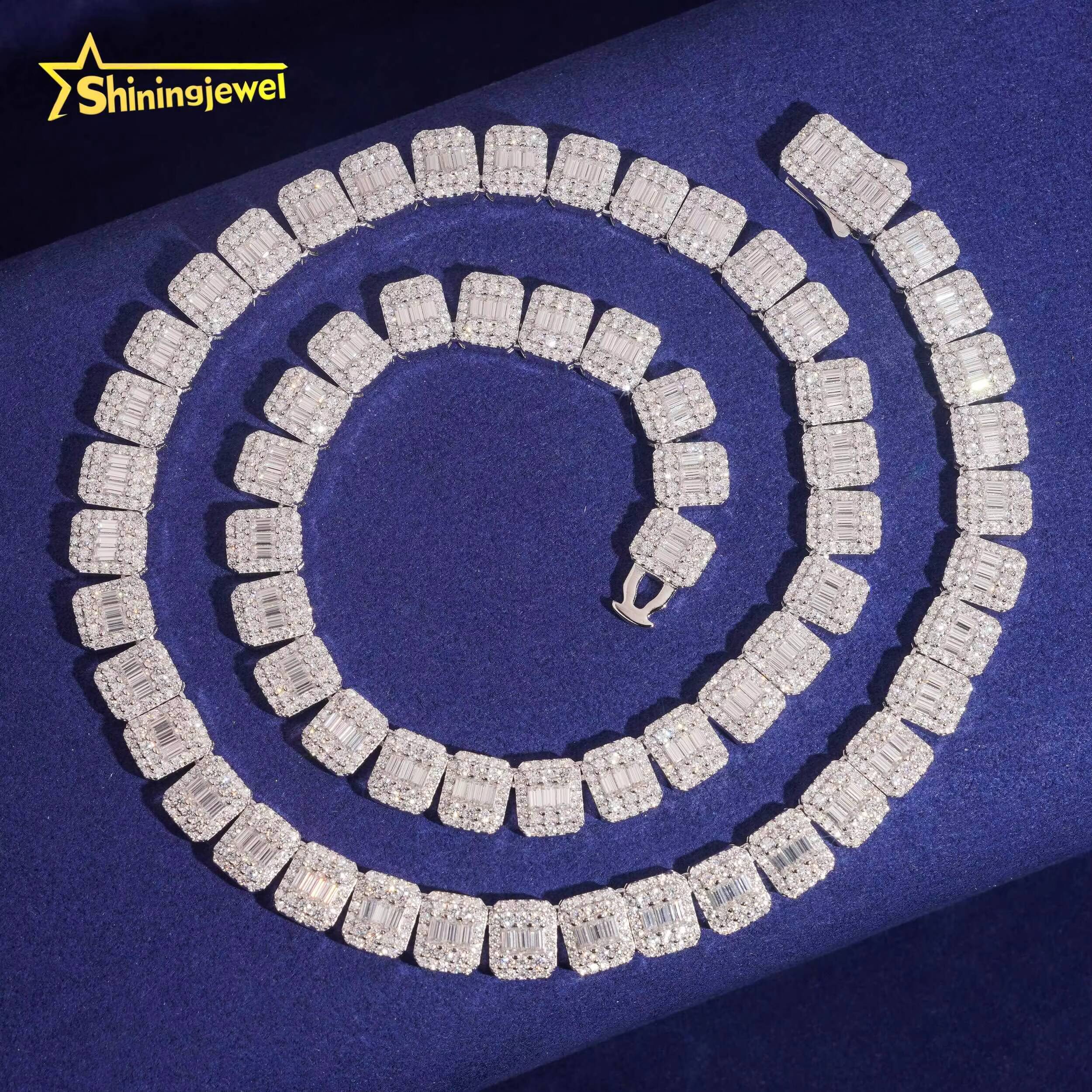 High Quality Custom Cuban Link Chain Men Women 925 Silver Iced Out VVS Baguette Moissanite Cuban Chain Necklace