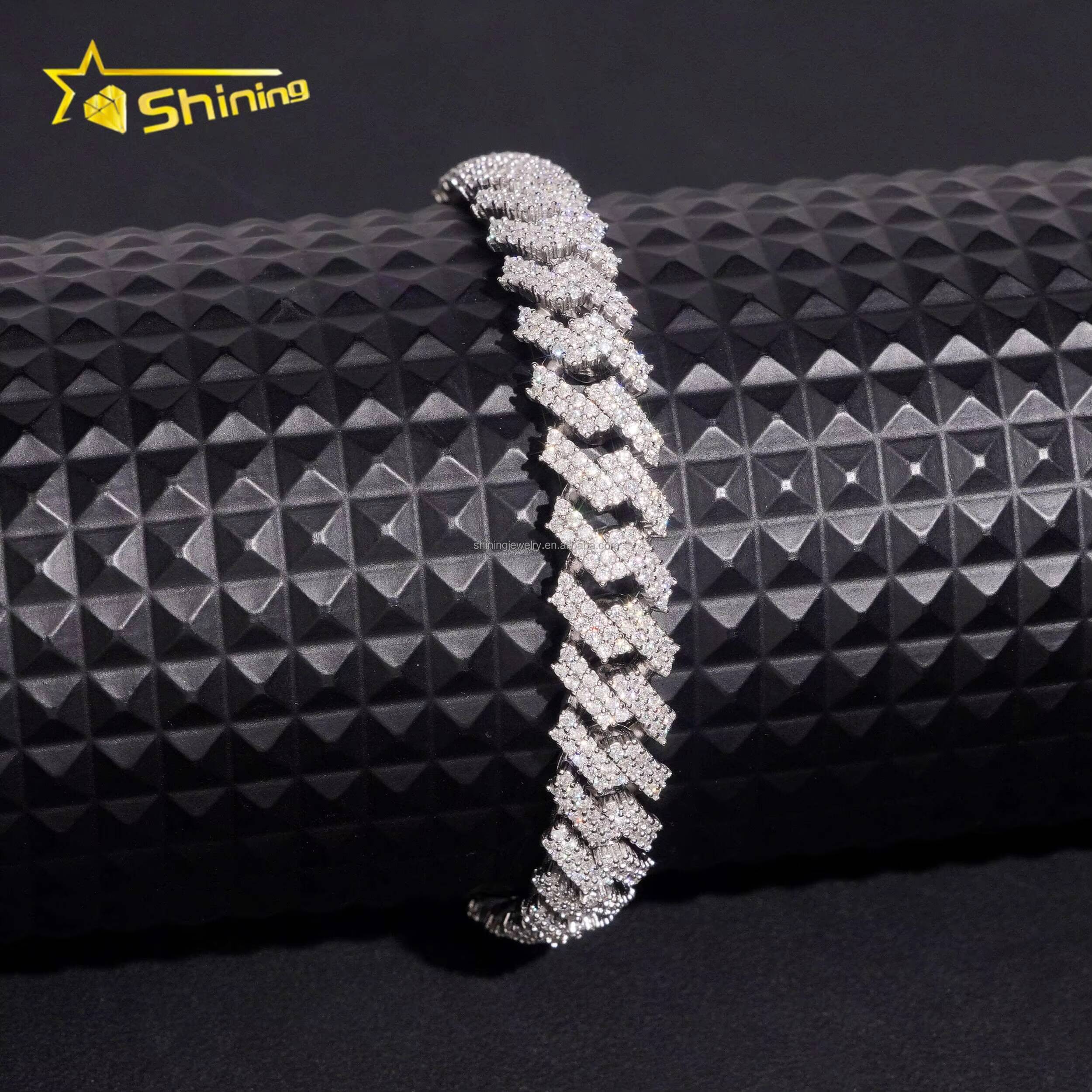 10mm Two Rows Stone Square Shape New Arrivals GRA Certificate S925 Iced Out FL Moissanite Miami Cuban Link Chain Bracelet