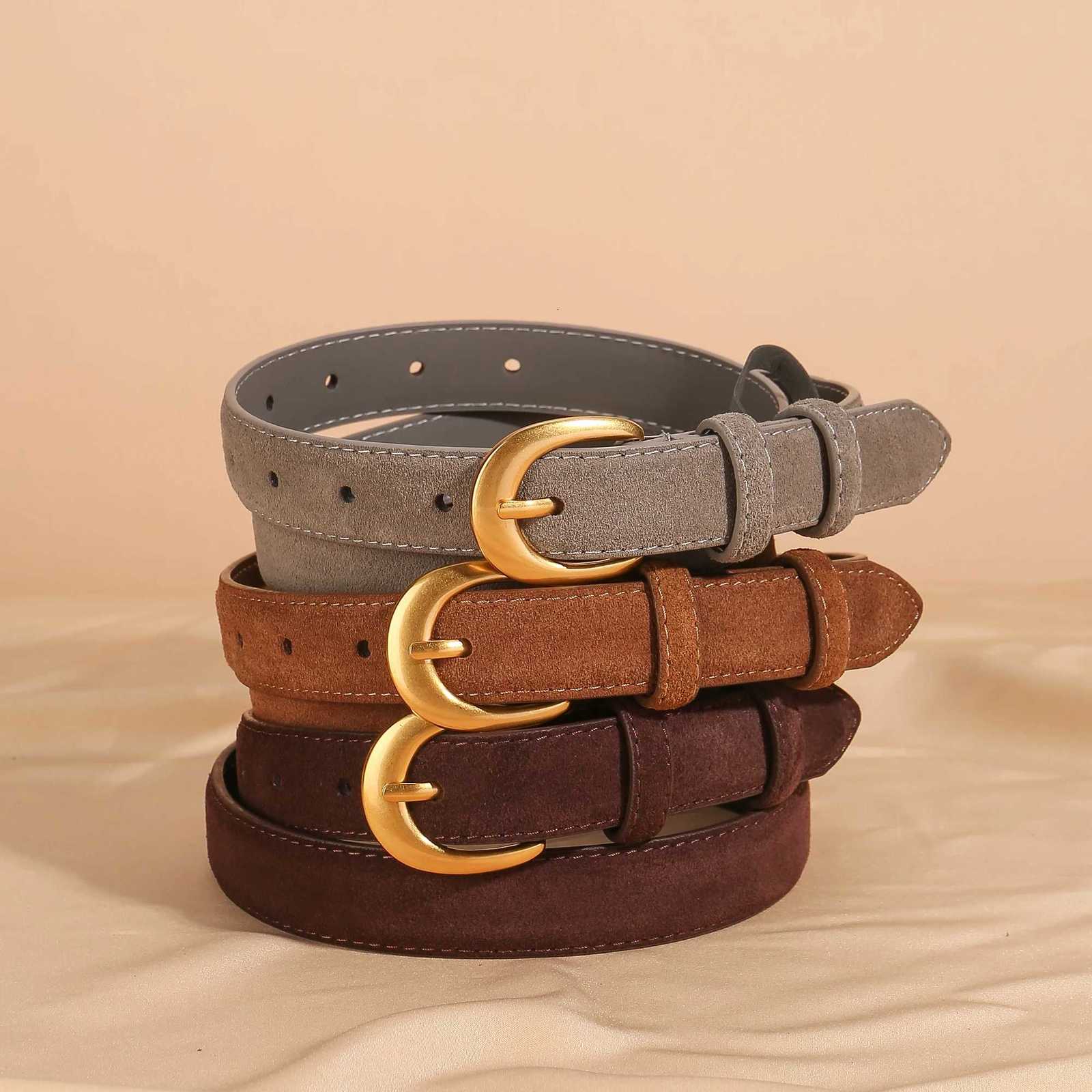 Vintage Womens Suede Belt for Jeans Dresses Pants Fashion Adjustable Ladies Leather Belt with Gold Metal Buckle W251018