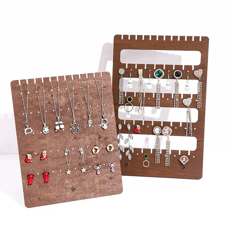 1pc Vintage Earrings Display Stand Wood Stud Earring Necklaces Bracelets Storage Holder Jewelry Organizer Counter Showcase Props 251016