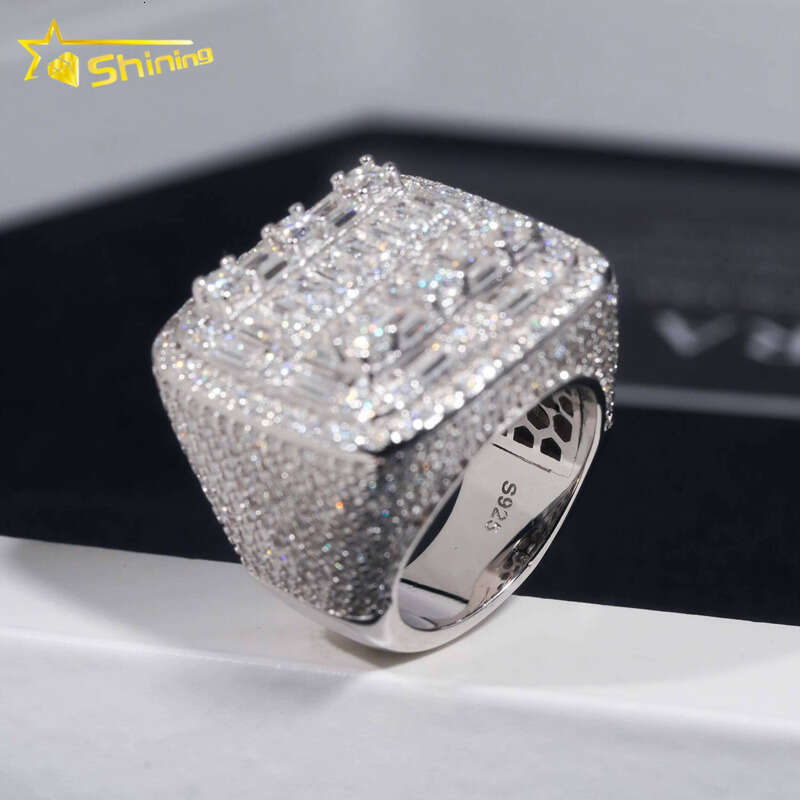 Pass Tester Ice Out Pure Silver Gold Plated Rapper Jewelry VVS Silicon Stone Hip Hop Ring