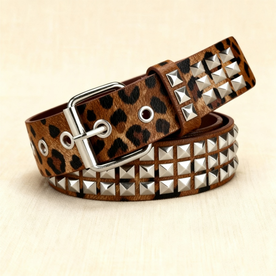 Leopard & Zebra Printed Punk Rock Studs Womans Belt - Stylish Metal Buckled Accessory