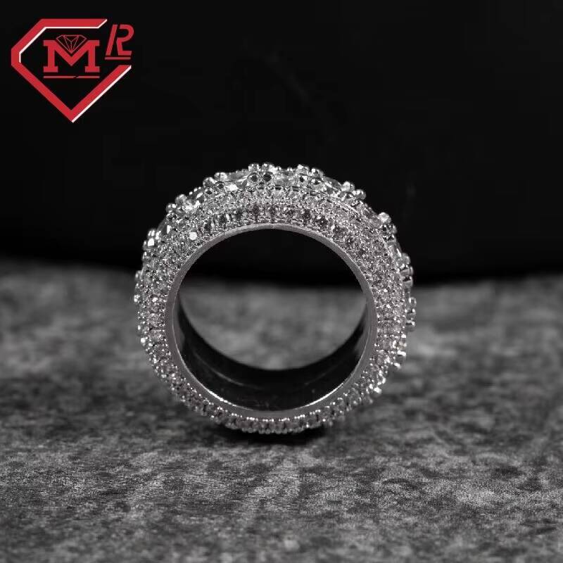 Hot Sale Iced Out Band Ring for Rappers Sterling Silver Hip Hop Moissanite Eternity Rings for Men