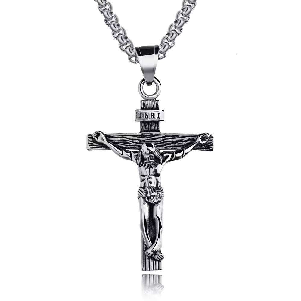 Religious Gold Sier Plated Pendant Punk Jewelry Jesus Christ Cross Necklace Women's Gift