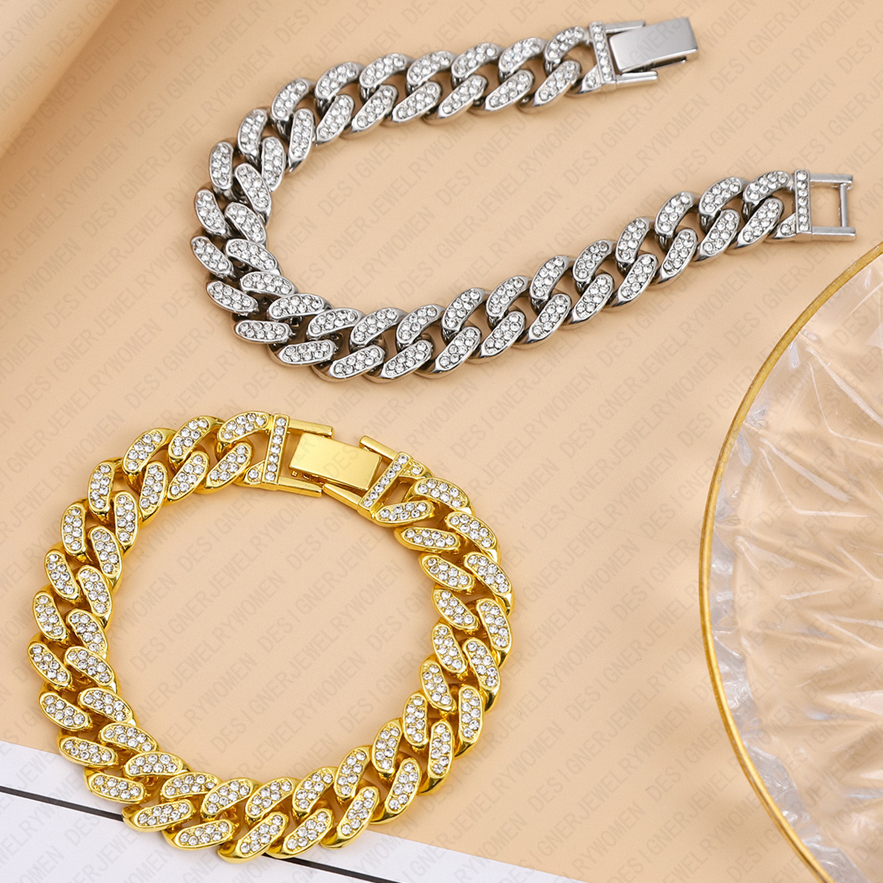 Designer Bracelet Bracelet Women Hip Hop Cuban Full Pave Bracelets Chunky Bracelet Luxury Jewelry Jewellery Designer for Women Iced Out Sparkling Bold