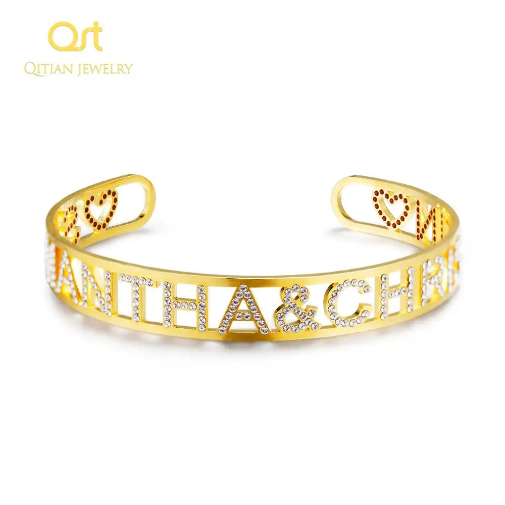 Gold Name Bangles Personalized Bangle ID Family Lover Nameplate Faith Letter Bangles Bracelet Stainless Steel Adjusted 251014
