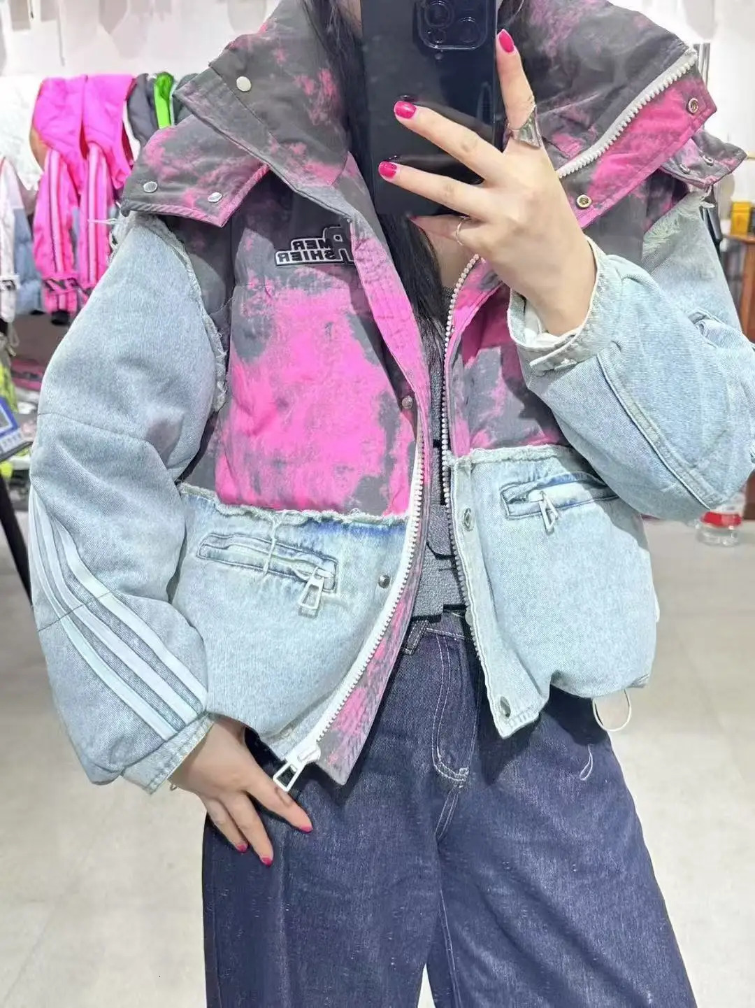 Winter Short Denim Spliced Removable Hooded Down Jacket Women White Duck Patchwork Jackets Female Thick Warm Parka Outwears 251017