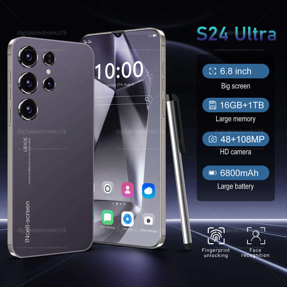 New S24 Ultra Smartphone 6.8inch HD Front 72 million Pixels camera 108million HD rear camera Android14 Face Unlocked mobilephone s25