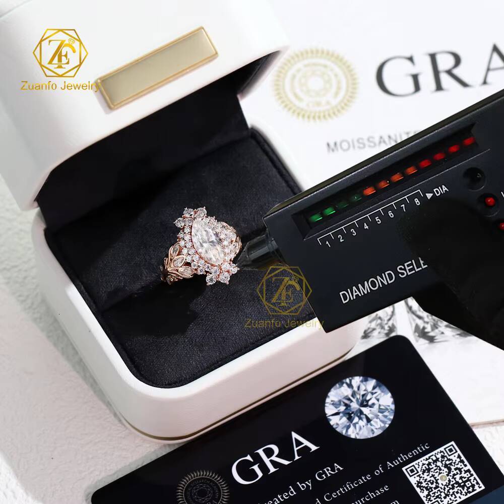 Custom Luxury 10K Solid Rose Gold 6x12mm 2CT Marquise Cut D VVS1 Color Moissanite Diamond Engagement Ring for Women