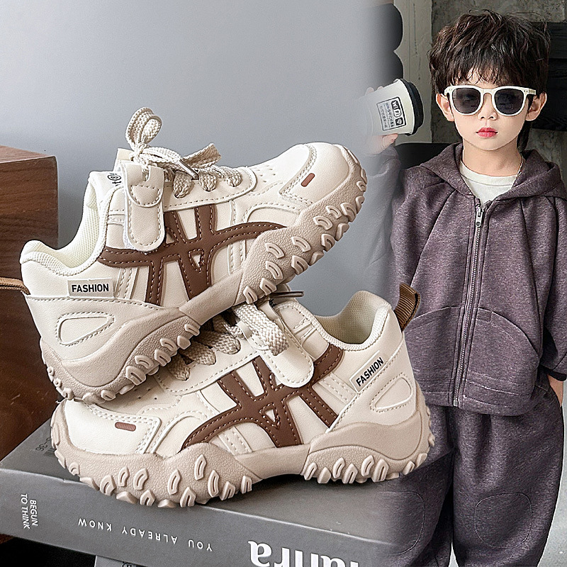 New children's leather sports shoes popular on campus, student running shoes for boys and girls, fashionable and casual designer shoes