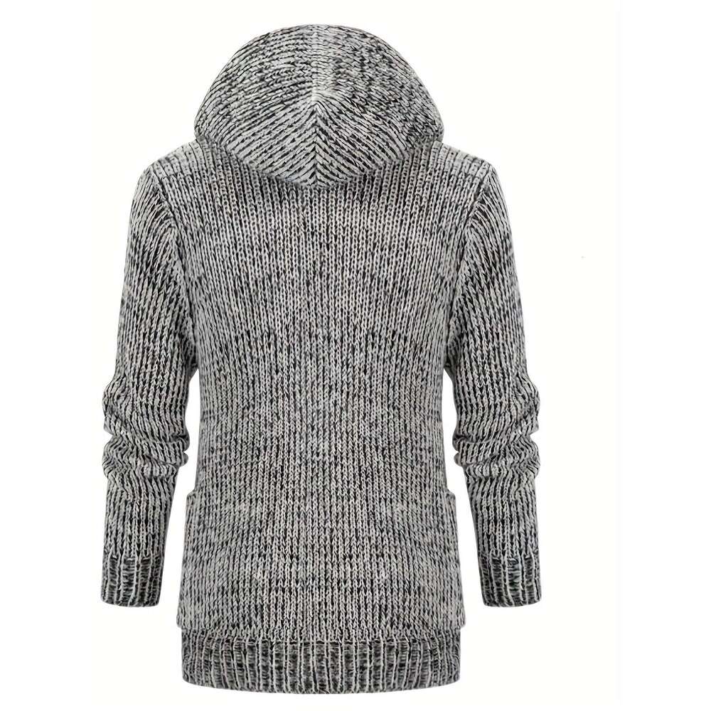 Plus Size Knit Hooded Sweater, Stylish Cardigan Coat For Spring Fall Winter, Men's Clothing