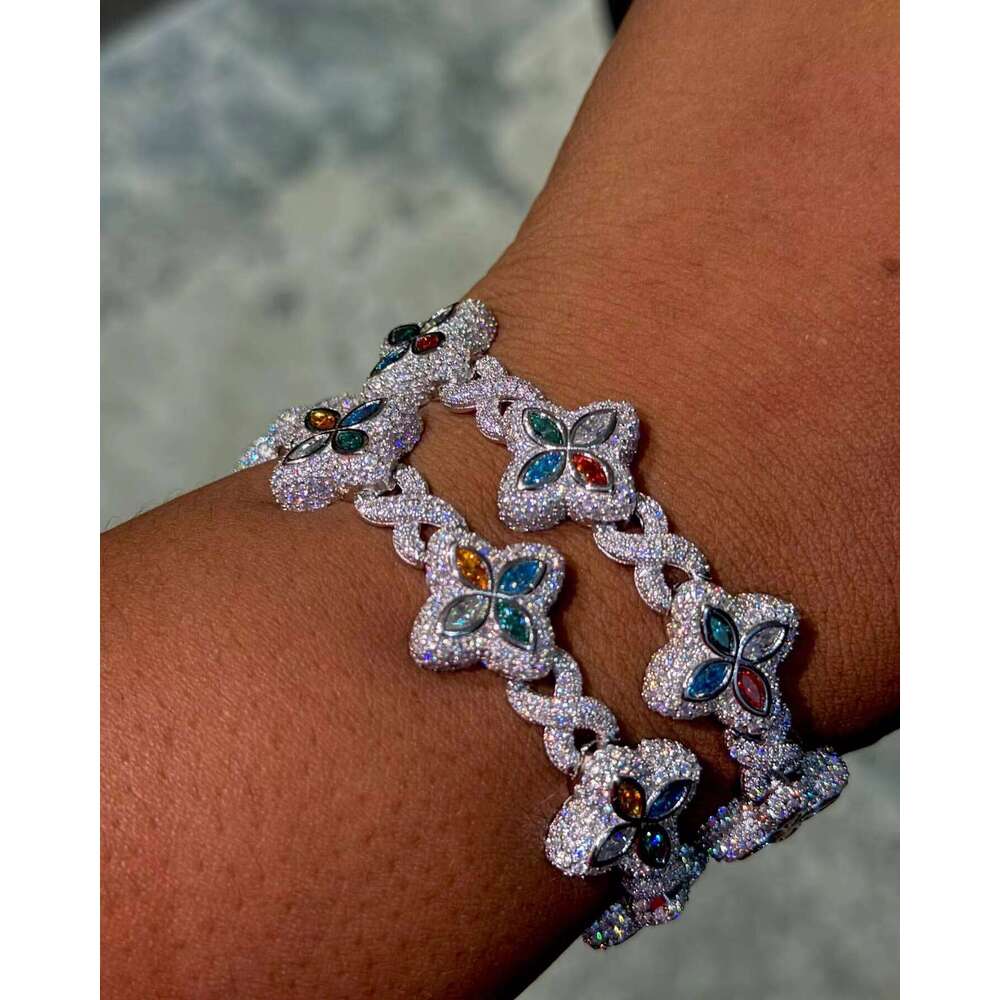 VVS Moissanite Sterling Sier Hip-Hop Style Bracelet 22MM 8inch White Gold Plated Princess Cut Pendant Charm Tester