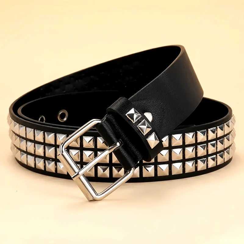 Punk style rivet belt set equipped with stainless steel square buckle PU panel material male and female pyramid rivet decorat W251018