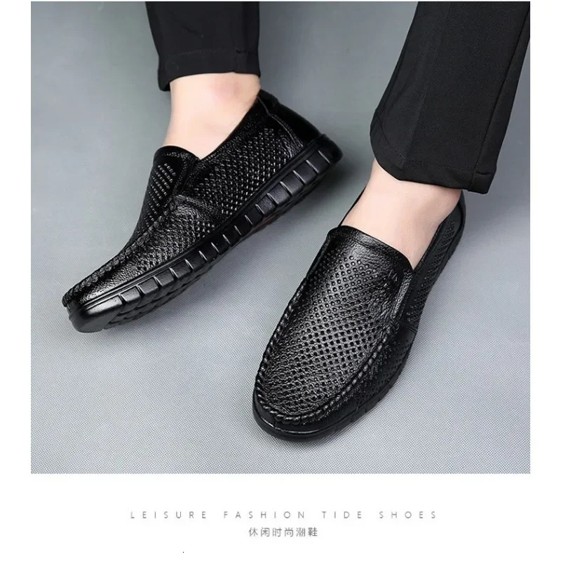 Fashion Leather Hollow Summer Soft Sole Mens Loafers Platform Busines Dress Shoes Men Casual Sandals Shoes Man 251013