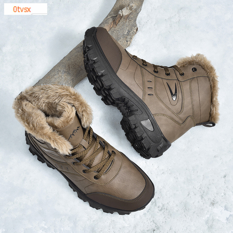 European and American plus size autumn and winter snow boots men's outdoor leisure shoes wool lining warm shoes designer shoes soft sole thick co