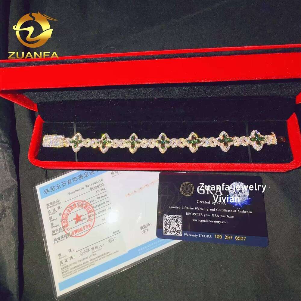 Hip-Hop Jewelry Luxurious 9k Real Gold Iced Out VVS Moissanite Cuban Chain Bracelet - view 3