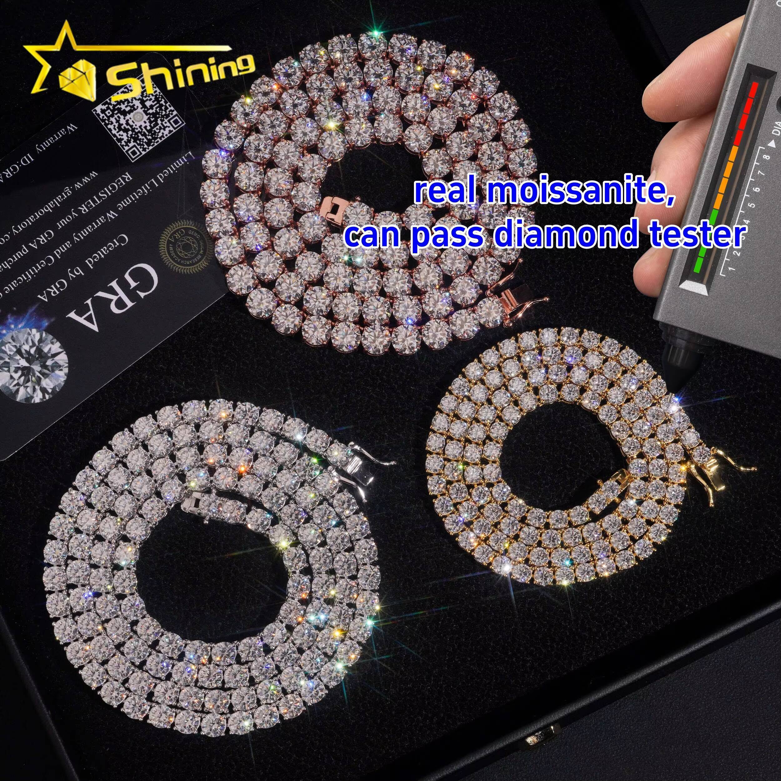 Pass Diamond Tester RTS Hip Hop Jewelry Charms Iced Out 20mm65mm Lab Diamond 925 Silver VVS Moissanite Tennis Chain Necklaces