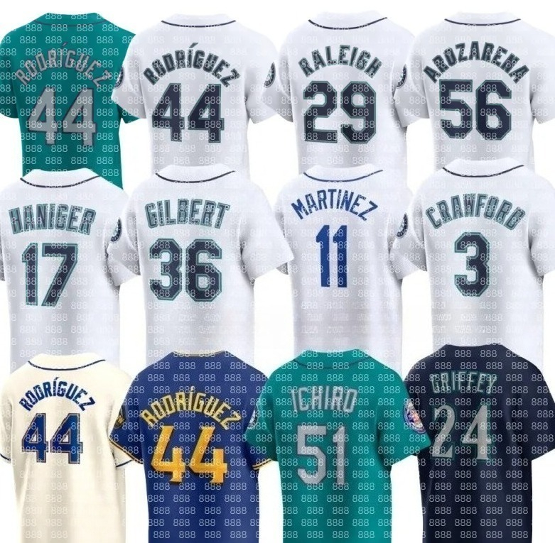 MLB Jersey Custom Mariners Baseball Ken Griffey Jr. Julio Rodriguez JP Crawford Mitch Haniger Cal Raleigh Ichiro Suzuki Logan Gilbert Jorge Polanco Edgar Martinez