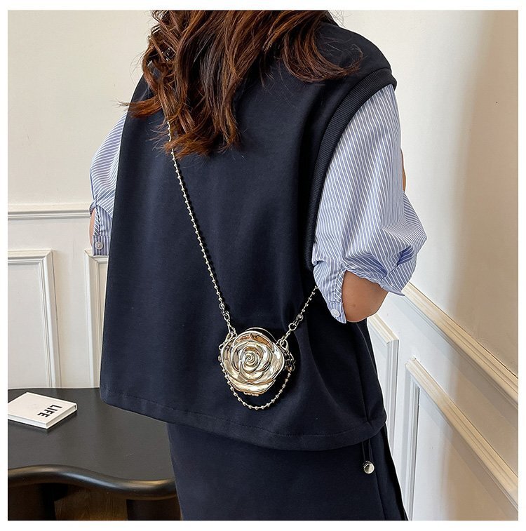 Luxury Brand Designer Bag New Trendy 2025 Fashion Camellia Metal Handbag Evening Bag Coin Purse Lipstick Crossbody Box Bag