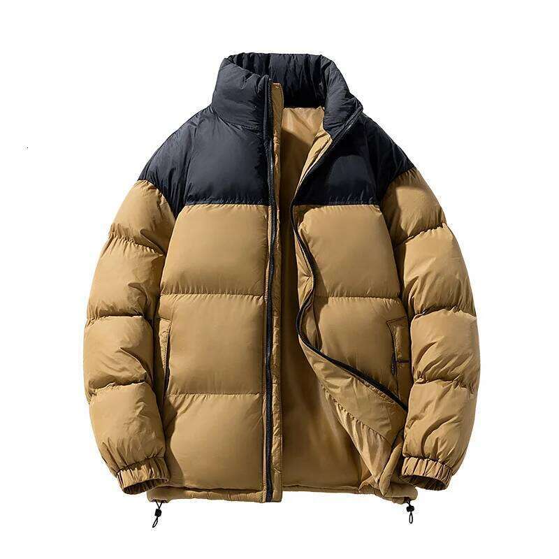 Winter Padded Men Stand Collar Color Matching Quilted Coat Casual Fashion Loose Fleece Cold Resistant Warm Wadded Jacket