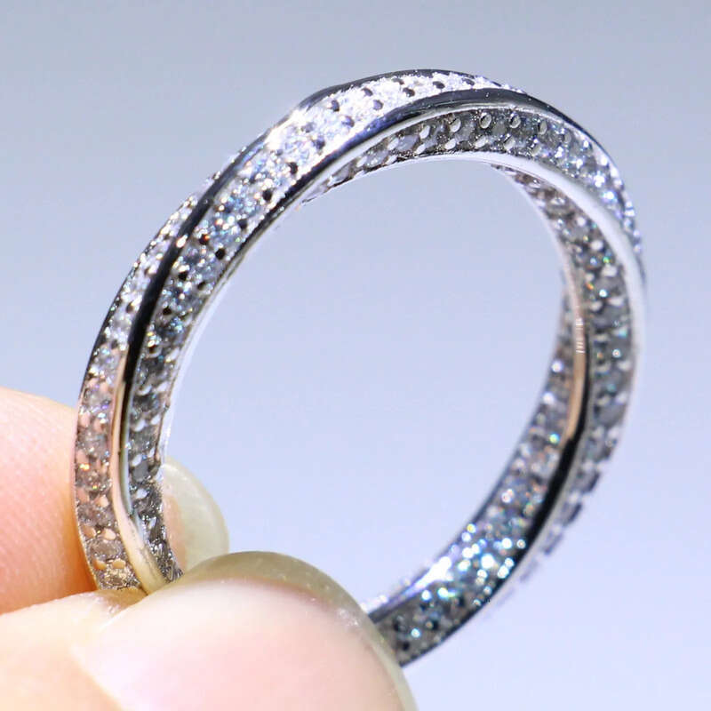 Drop Shipping High Quality Jewelry Real 100% Pure Sterling Sier Pave White Sapphire CZ Dia Party Eternity Wedding Band Ring