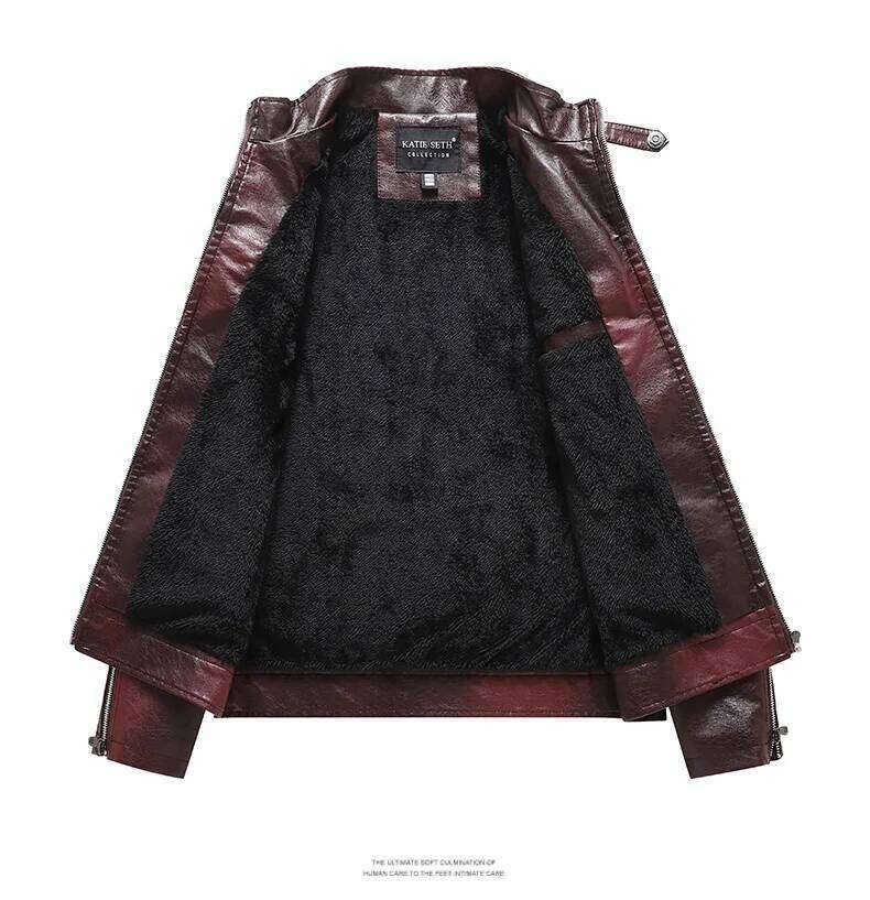 Men's Winter Fleece Motorcycle Faux Leather Jacket Removable Fur Collar Windbreaker Ropa De Hombre Slim Coat