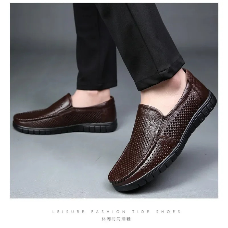 Fashion Leather Hollow Summer Soft Sole Mens Loafers Platform Busines Dress Shoes Men Casual Sandals Shoes Man 251013