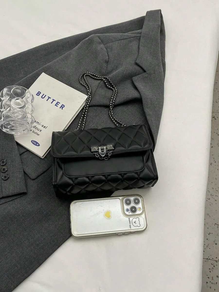 1 simple and stylish diamond grid crossbody bag metal chain shoulder bag suitable for womens daily leisure useADH Z251018