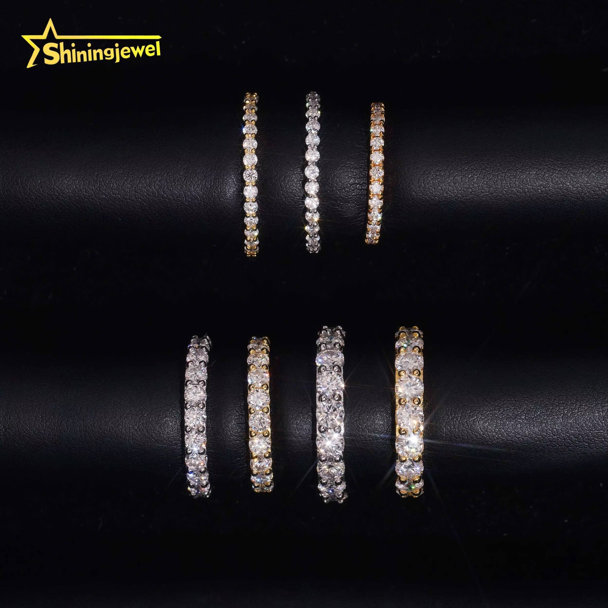 Fine Jewelry 925 Silver Gold Plated Moissanite Eternity Ring Custom Men Women Ring Missanite Iced Out Engagement Ring Bands