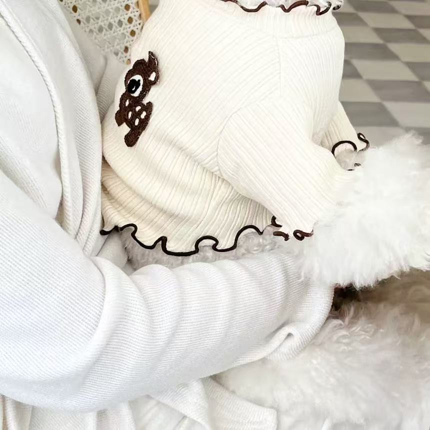 T1717 Spring and Summer New Pet Dog Cat Puff Sleeve Lace T-shirt Bichon Teddy Pomeranian Small Dog Embroidery Clothes