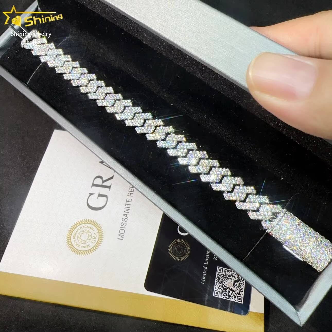 Luxury 13mm Iced Out Hip Hop Sterling Silver 925 D Color VVS Moissanite Diamond Custom Fine Jewelry Cuban Link Chain Bracelet
