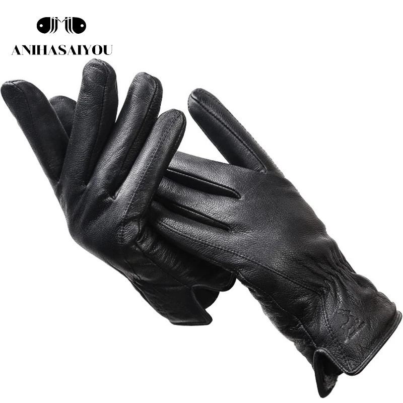 deer skin gloves male winterSimple mens leather gloves Soft mens glovesBlack Genuine Leather touch gloves 8025 251015