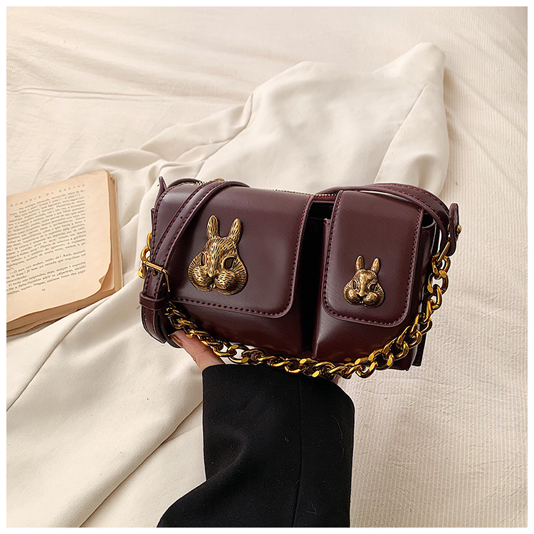 Luxury Brand Designer Bag Niche Fashion Commuter Motorcycle Bag Women's Bag 2024 New Rabbit Head Small Square Bag Underarm Bag High-End Shoulder 