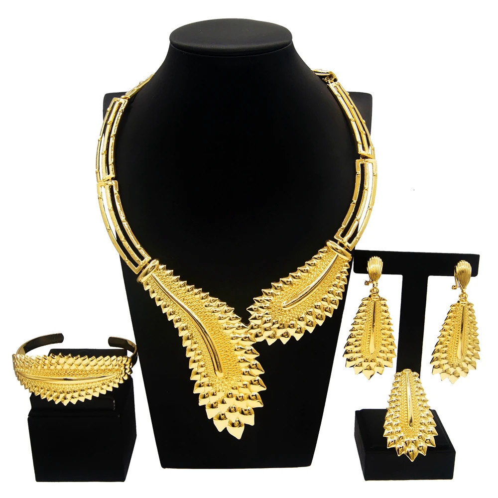 Dubai Gold Plated Jewelry Sets For Women Brazilian Original Fashion Trend Earrings Rings Wedding Banquet Jewelry Sets 251016