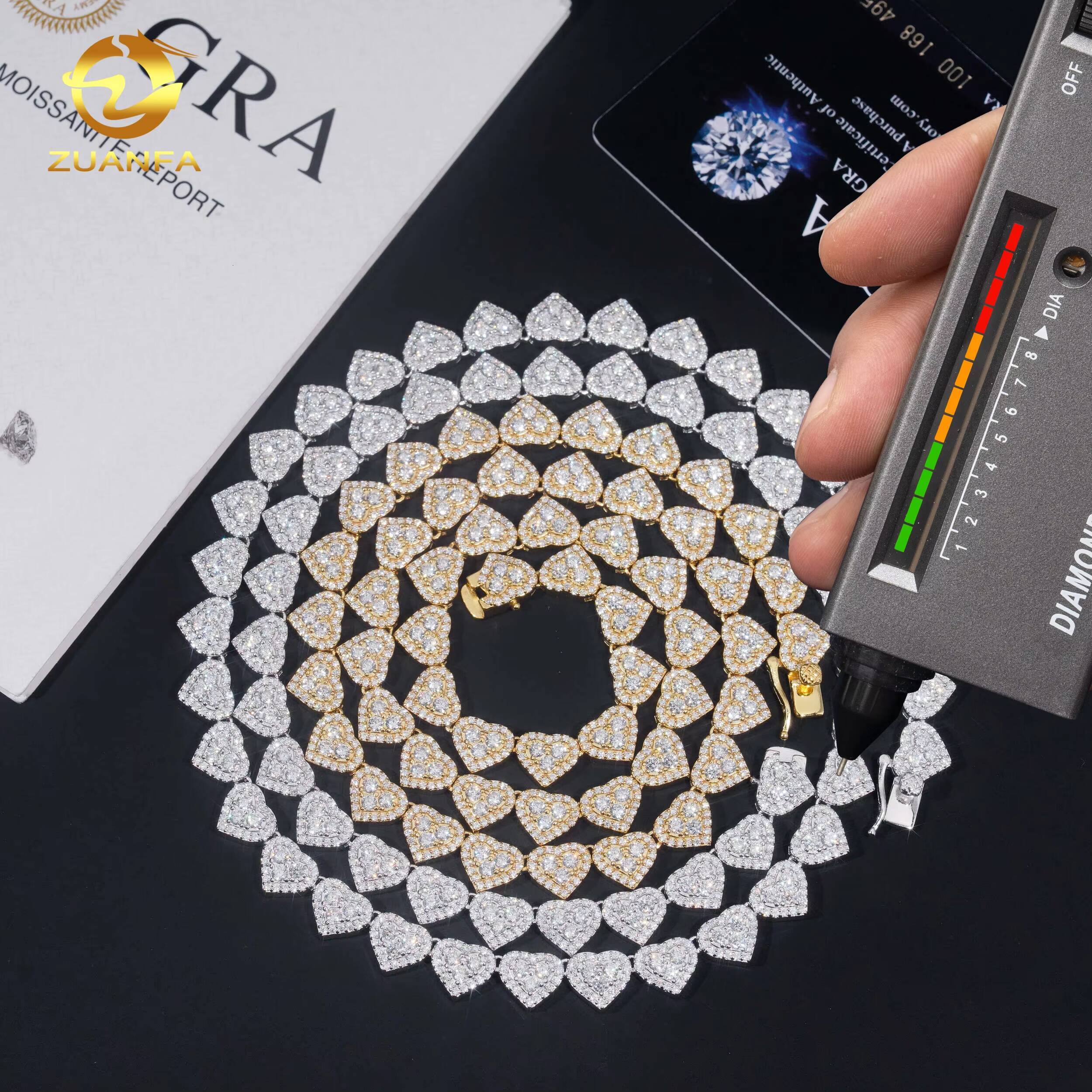 GRA Certificate 8mm Heart Shape Hip Hop Jewelry Iced Out Bracelet Diamond Cuban Link Chain Moissanite Necklace Bracelet Men