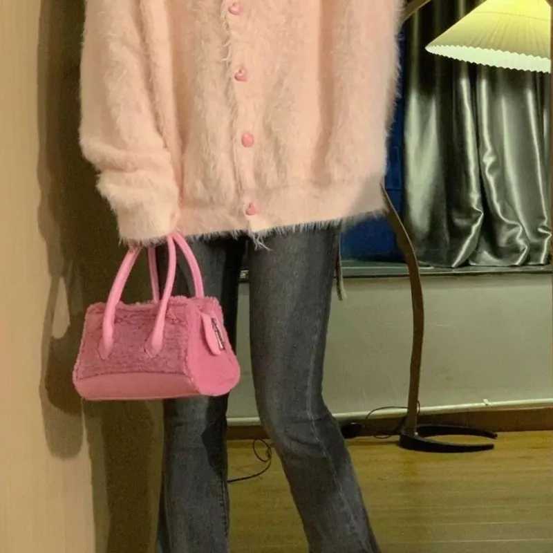 JIAERDI Sweet Cute Plush Handbag Women Faux Shearling Panel Shoulder Bag Ladies 2025 New Autumn Winter Fashion Chic Shoulder Bag Z251018