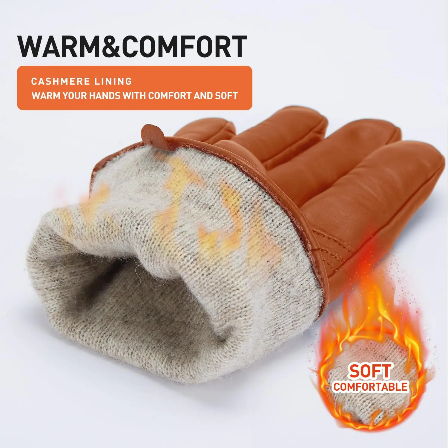 2025 BISON DENIM Mens Sheepskin Gloves Fashion Cashmere Lined Touchscreen Full Finger Mittens Winter Warm Riding Driving Gloves 251015