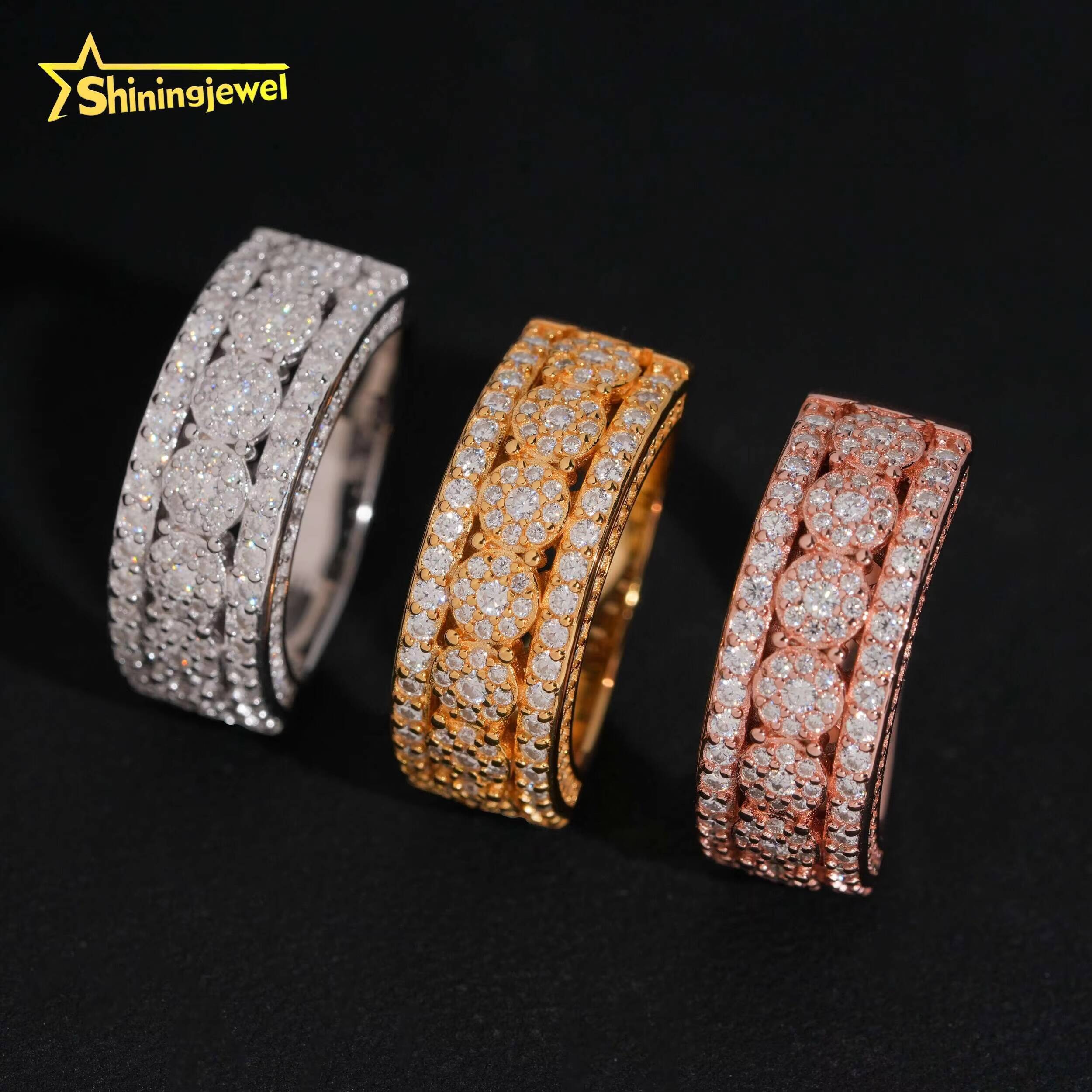 Wholesale Price Hop Jewelry Ring Fully Iced Out Round Cut Diamond VVS D Moissanite 925 Sliver Gold Plated Mens Rings