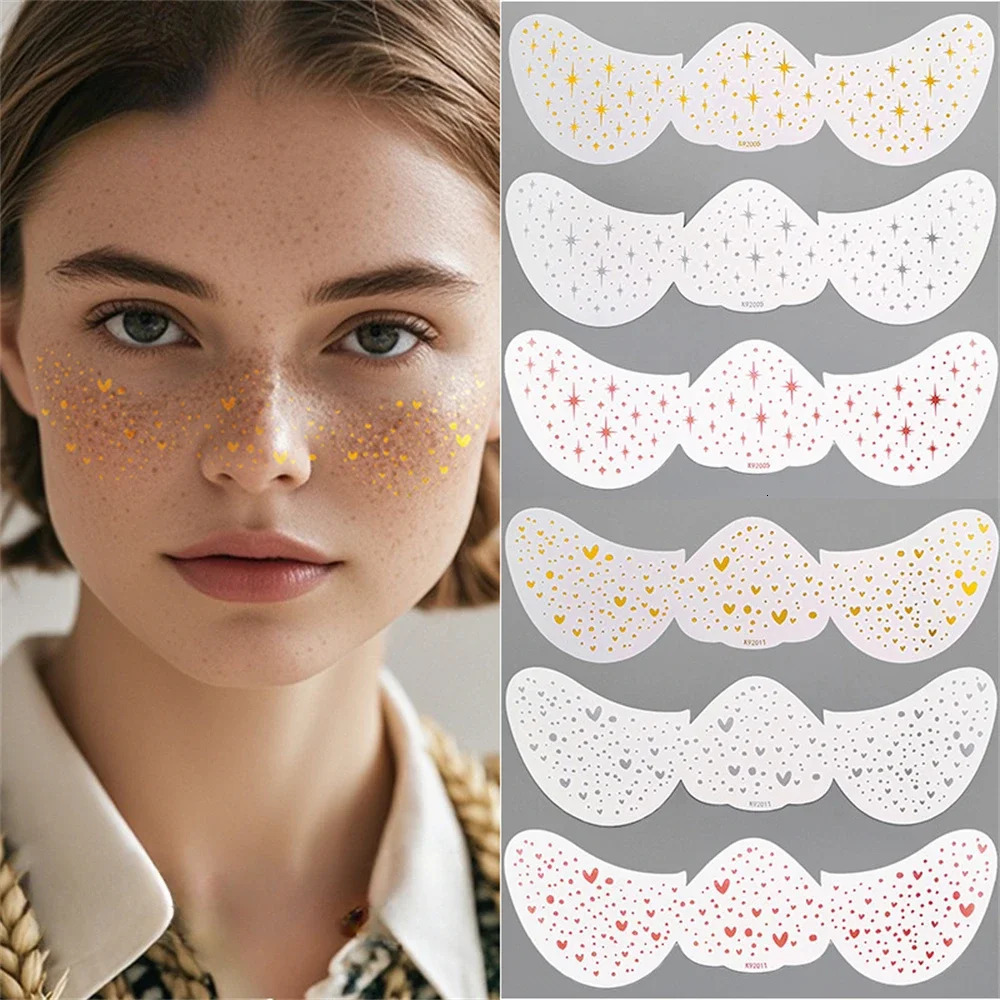 3Pc Metallic Freckles Makeup Patches Waterproof Temporary Tattoo Stickers for Christmas Face Makeup Stars Snowflake Fake Freckle 251015