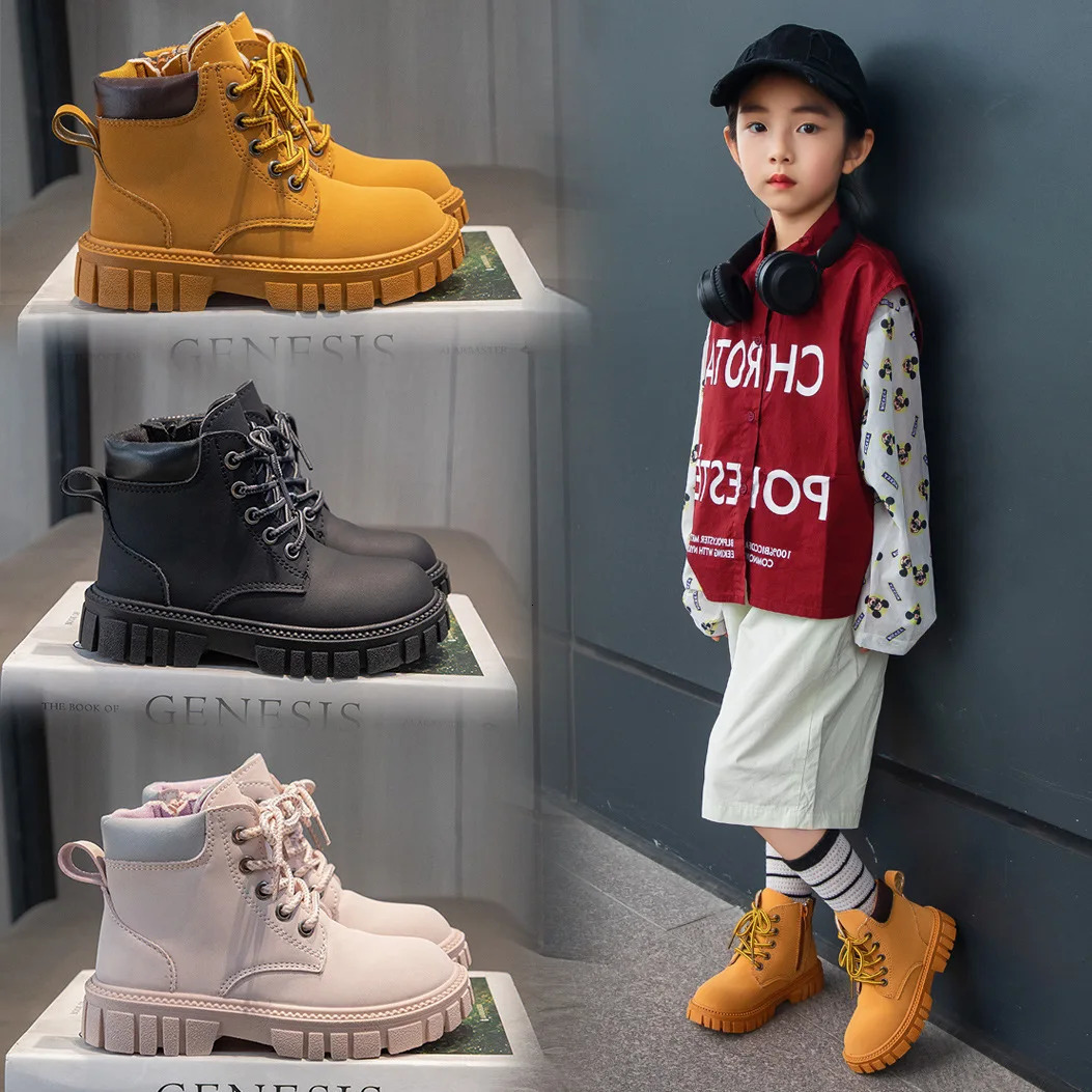 Fashion Boy Girl Short Boots NonSlip British Style Boots Childrens Side Zipper Single Boots Leather Boots Anti-skid 251017