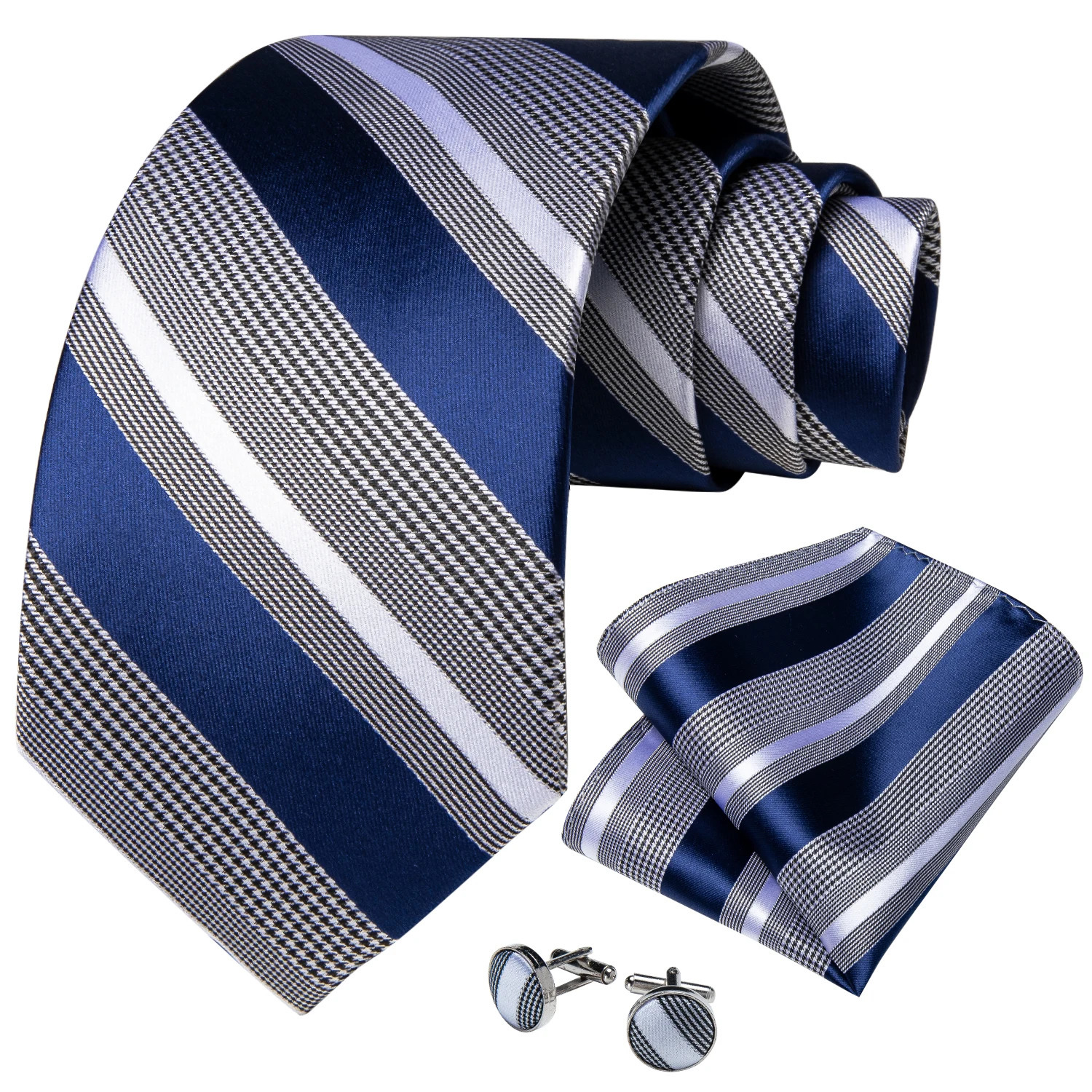 Blue Striped Polyester Ties for Men 8cm Width Wedding Business Prom Necktie Pocket Square Cufflinks Gift Men Accessories 251014