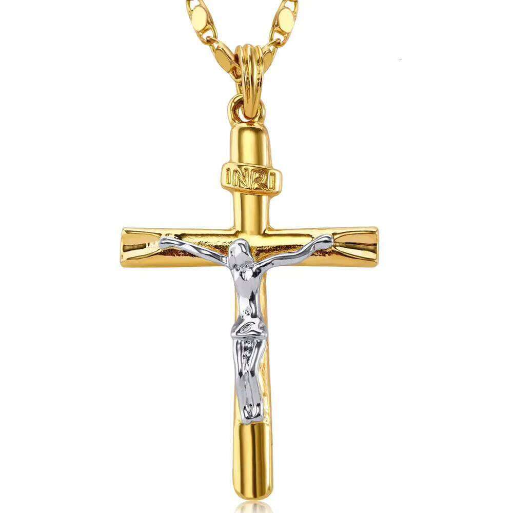 Hiphop Gold Plated Religious Jesus Pendant Jewelry Chain Men and Women Cross Necklace